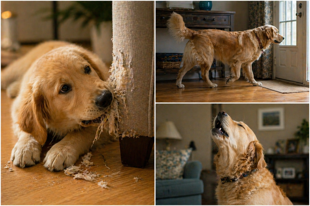 Dog showing separation anxiety symptoms including destructive chewing and pacing