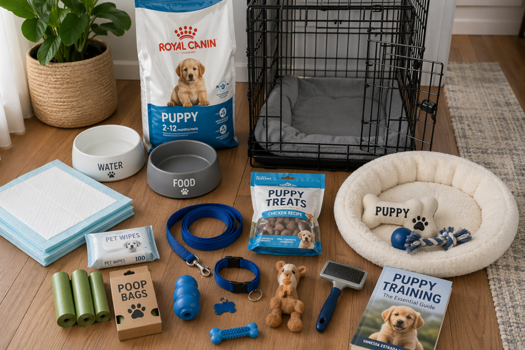 Essential supplies needed for a new puppy Why it helps Helps readers visualize and prepare their shopping list before day one.