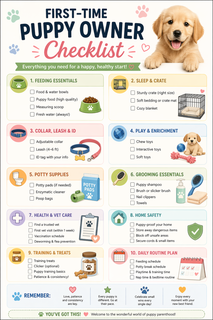Printable puppy care checklist for first-time dog owners