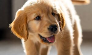best puppy feeding schedule — golden retriever puppy eating from bowl