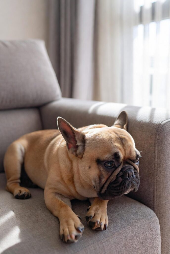 low maintenance dog breeds for busy people - French Bulldog relaxing indoors