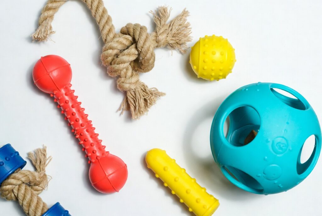 new puppy essentials toys including chew toys and puzzle feeder