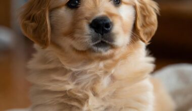 puppy care for beginners — golden retriever puppy on a cozy blanket at home