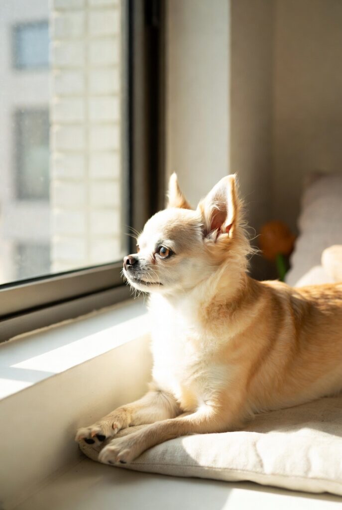 small low maintenance dog breeds for apartments - Chihuahua indoors near window